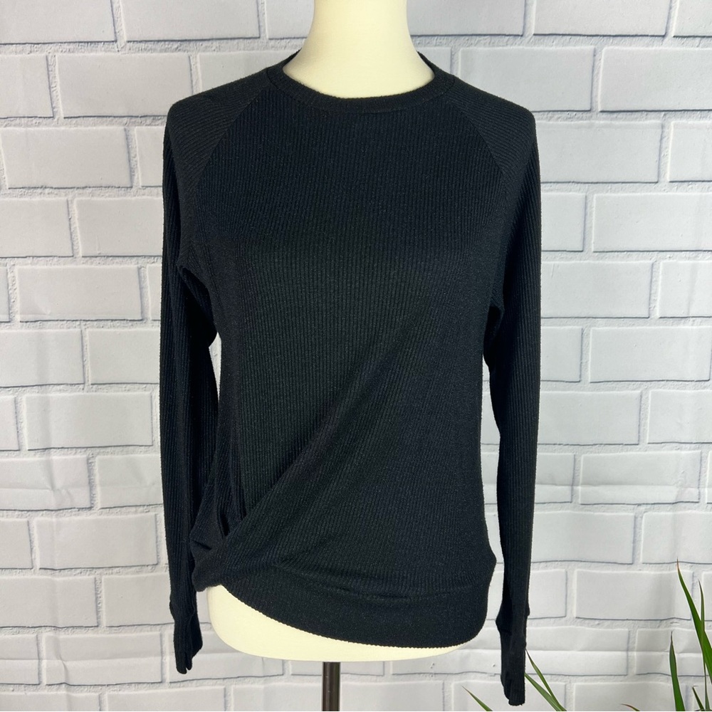 Zella Black Sparkly Long sleeve Raglan Pullover, twist front